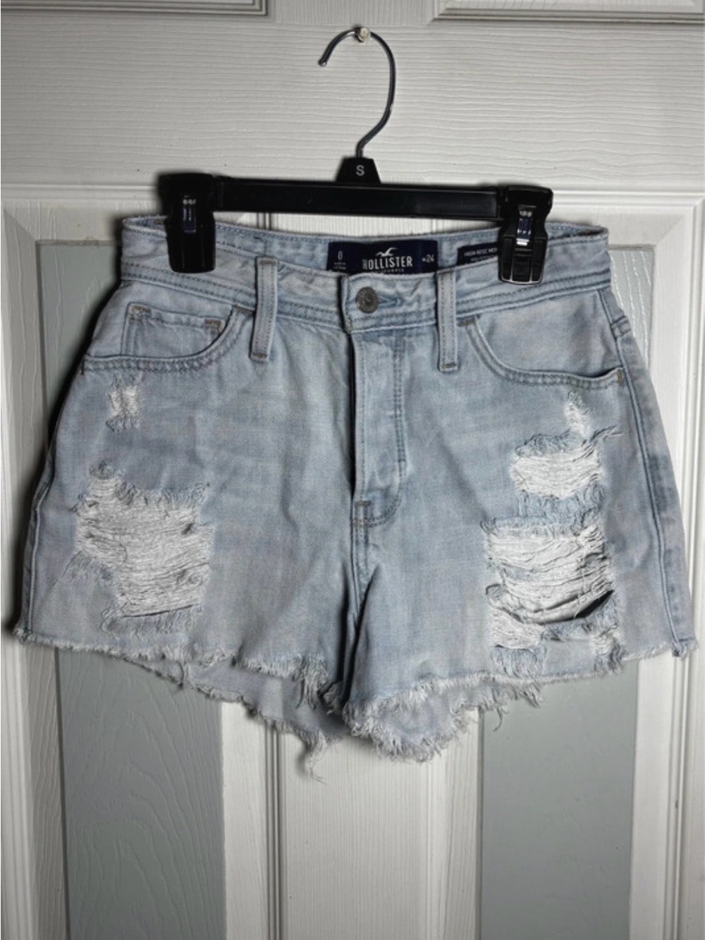 Hollister Faded Light Blue Ripped Denim Shorts